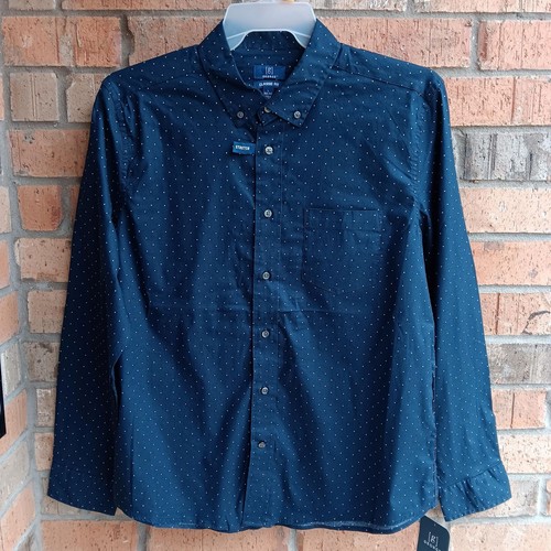 George Men's Long Sleeve Poplin Button-Up Shirt Blue Cove Geo Size L - Picture 13 of 16