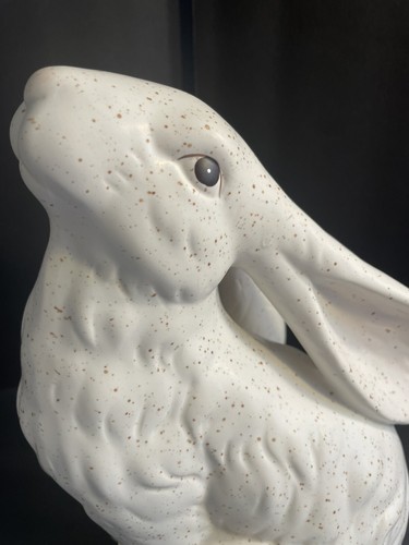 Vtg Hand Painted Speckled Ceramic Rabbit Statue Figurine 10"x7" Easter Spring - Picture 2 of 9