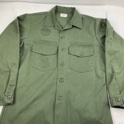Vintage 1980s s Army Button Up Shirt Adult Medium Green Military