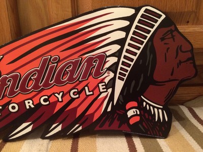Insegna Metallica Vintage Indian Motorcycle Red Scout - Cartello Laminato 42,9x28,6 Cm Per Garage E Man Cave