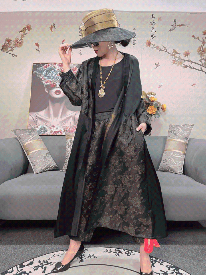 Autumn Retro Womens Dress Loose Elegant New Casual Printing Floral Silk