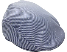 MAKINS Blue / White Ivy Driver XL 7 1/2 60 100% Linen HAT NYC USA MADE Flat Cap