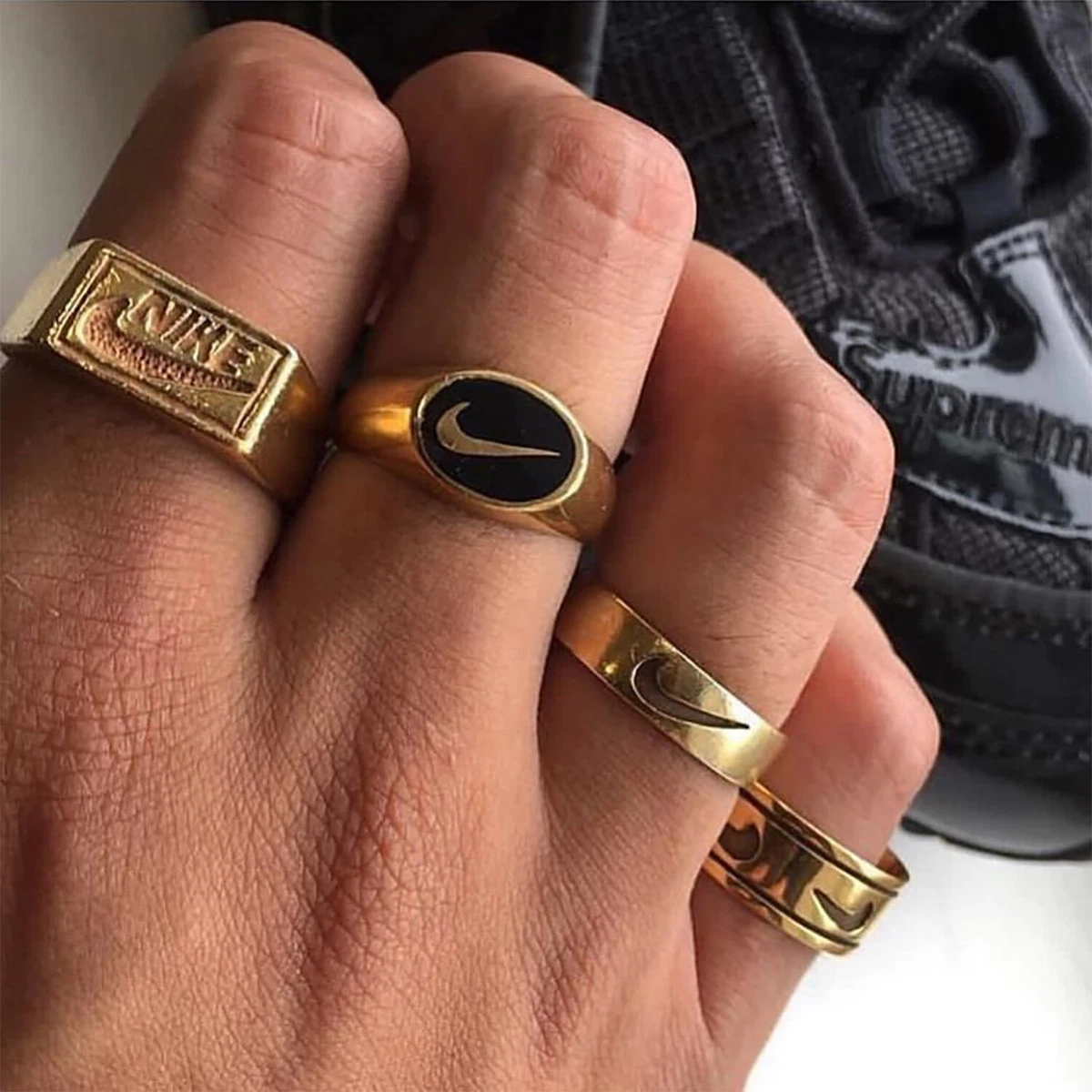 ☀️UNISEX TRENDY NIKE GOLD RING I Stainless Steel & Gold, MEN & WOMEN  FASHION ✔️