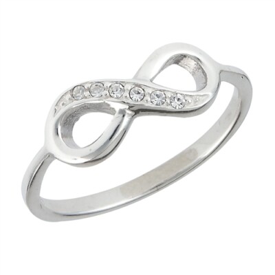 Sterling Silver Infinity Ring with White Crystal Size 5 6 7