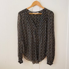 Veronica Beard Women's Lowell Print Pintuck Pleat Blouse SZ 8 Sheer Contemporary