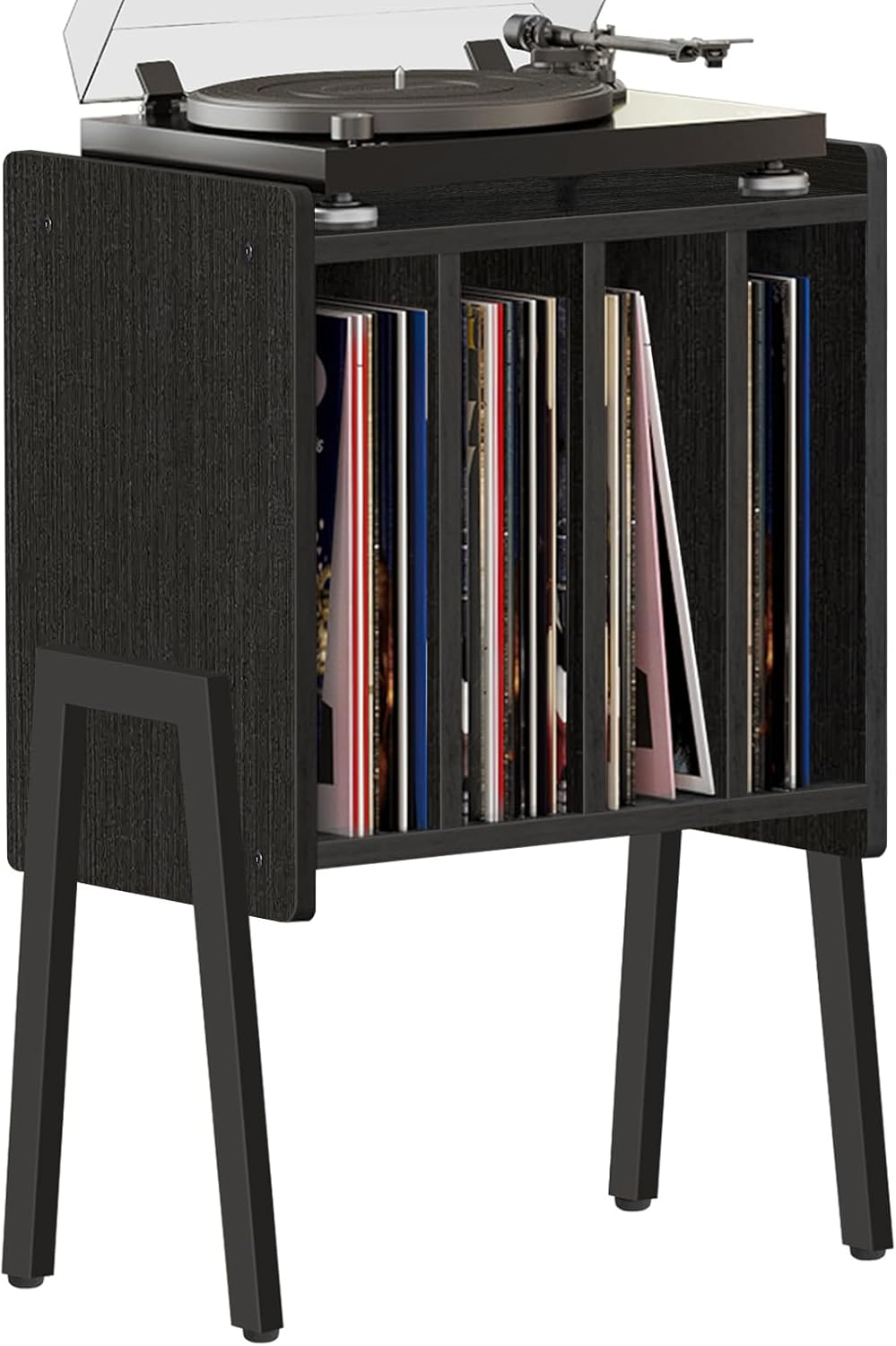 Vintage Record Player Stand with Vinyl Storage and Display Shelf-image