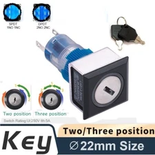 22mm SPDT/DPDT 5A 250V 2/3 Position Black Square LED Plastic Selector Key Switch