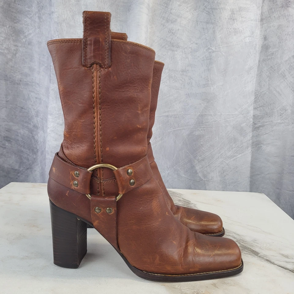 Michael Kors коренастый высокий каблук ремень мотоциклиста ботинки женский размер 8,5 M коричневый - Изображение 2 из 4