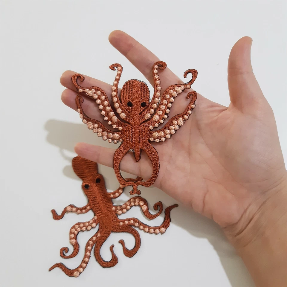 Octopus Pair of Handmade Embroidered Patches - Image 3 of 4