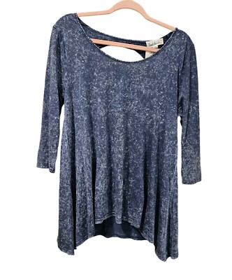 Cloud Chaser Women's Heathered Blue 3/4 Sleeve Shirt Asymmetrical Nwt Size Large