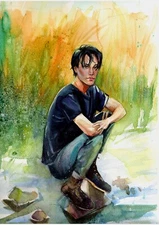 Original Watercolor Painting Man Painting Man Sitting Painting Male Wall Art