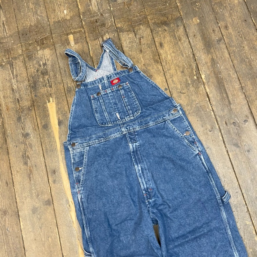 Dickies Dungarees Denim Y2K Carpenter Workwear Overalls, Washed Blue, 38" image 3