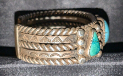 84 Gram Antique Navajo Coin Silver and Turquoise Bracelet | eBay