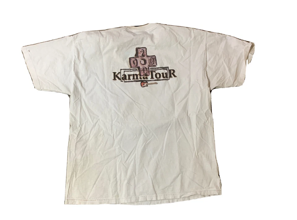 Camiseta etiqueta gigante vintage Rick Springfield Karma Tour guitarras elétricas tamanho G - Imagem 3 de 4