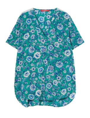 MARINA SPORT by Marina Rinaldi Bluse Blumenmuster grün/bluette Mod. CHINESISCH