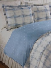 3 pc Coastal Reversible Gingham Blue  White Full / Queen Duvet  Shams Set NIP