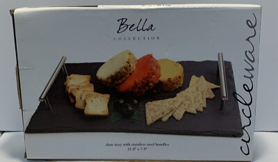Circleware Bella Collection Slate Tray with Stainless Steel Handles M
