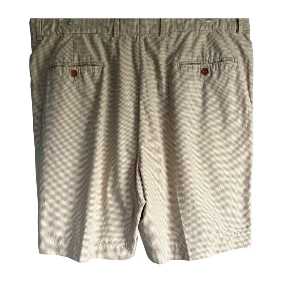 Pantalones cortos de golf Jeff Rose para hombre talla 40 entrepierna 9” plisados beige cuadros guinga Foto 2 de 4