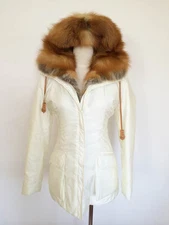 DMO IVORY QUILTED ZIPPED FRONT PARKER WITH REAL FOX HOODED Sz 40