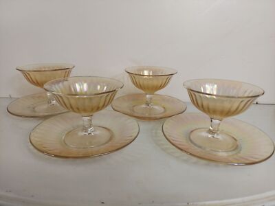 Imperial Glass Smooth Rays Irid 4 Tall Sherbert/Champagne, 4 Bread Butter Plates