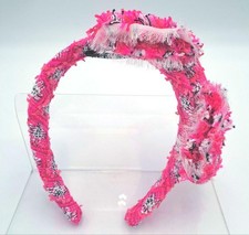 CHANEL Tweed Check Ribbon Hairband Headband Hair Accessory Pink Coco Mark France