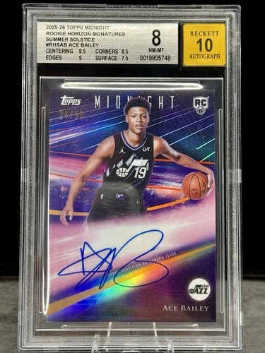Ace Bailey On Card Auto #d /50. Pop 1, NONE Higher. Topps Midnight  Utah Jazz