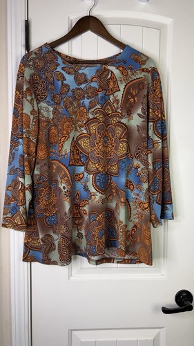 Serengeti Damen Tunika Top Plus 2X braun blau Blumen flüssig Strick Boho Shirt - Bild 1 von 9