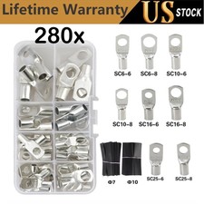 280PCS Copper Lugs Ring Terminals Bare Battery Welding Crimp Wire Connectors Kit