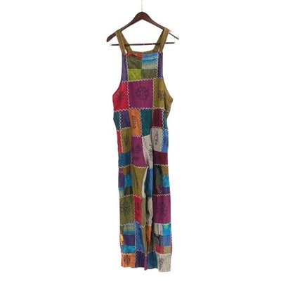 Rising International Womens Large Patchwork Overalls Boho Adjustable Straps