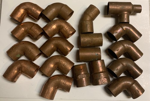 Lot of 19 1" COPPER SWEAT PIPE FITTINGS unused