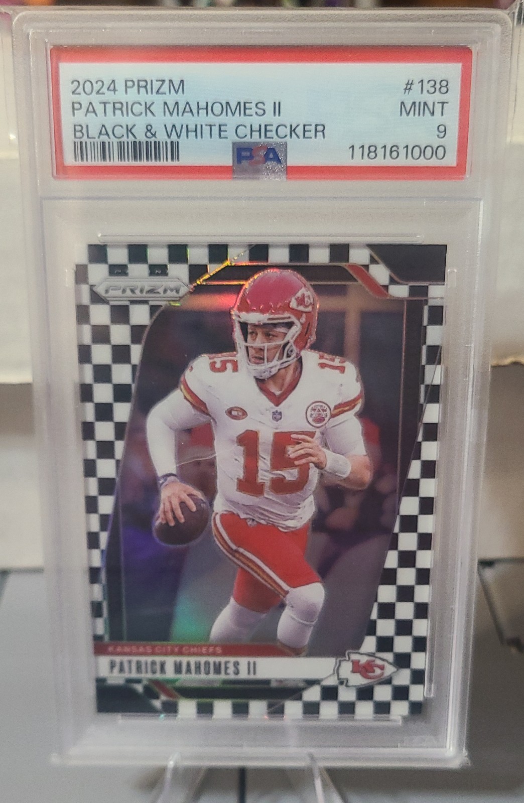 2024 Panini Prizm - Patrick Mahomes II #138 Black & White Checker Prizm PSA 9