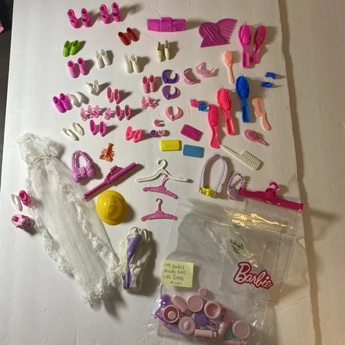 Vintage 1990s Barbie Accessory Lot Shoes Beauty Combs Hangers Dress Mattel