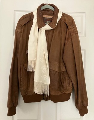 VTG Wilson's Adventure Bound Leather Men's Bomber Jacket-Size L-w/matching scarf
