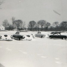 C1950s Studebaker Bullet Nose Cars Snapshot Photo Winter Snow Field Dealer Lot