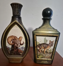 Pair of Jim Beam Empty Decanters Gray Fox and Bighorn Sheep