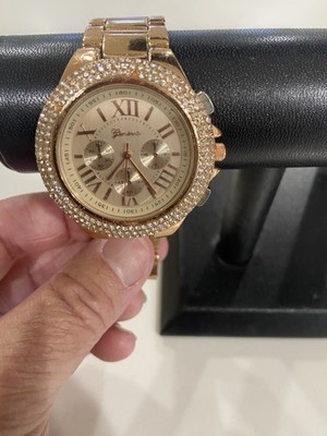 Women's gold finish rhinestone boyfriend fashion dressy casual watch Works Great