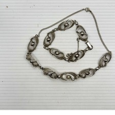 Sterling Silver Cameo Designer Signed Filigree Link Bracelet and necklace