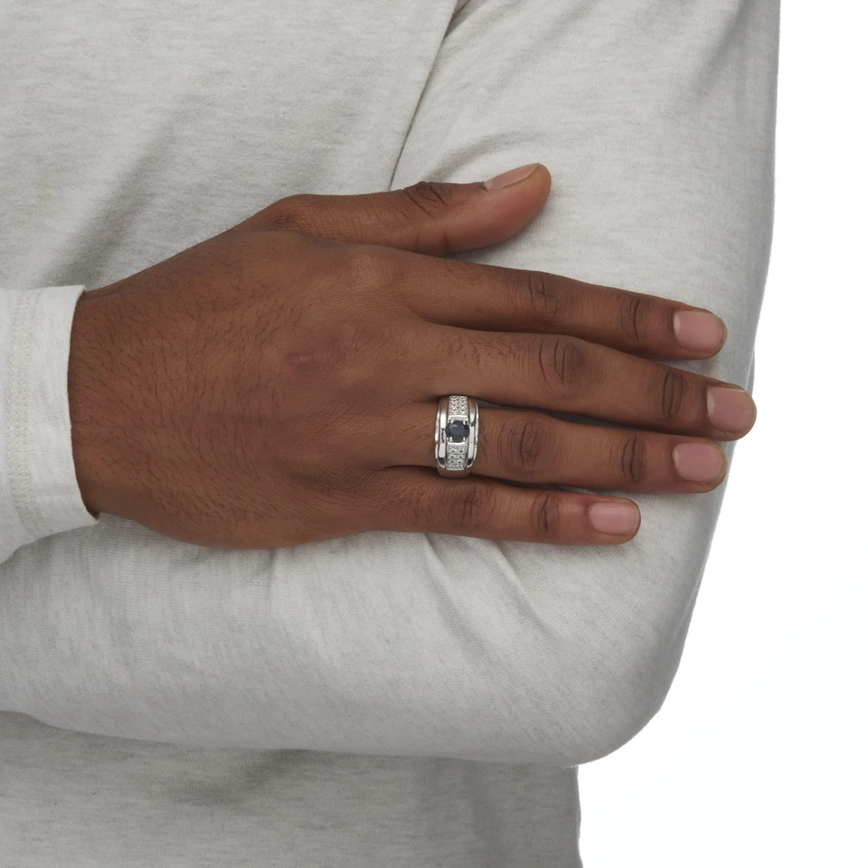 Мужское кольцо из чистого серебра с подлинным сапфиром и фианитом 1,53 TCW - Изображение 4 из 4