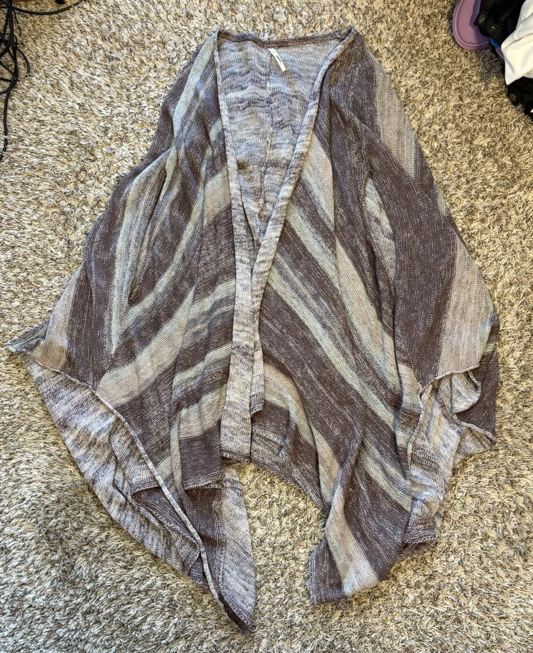 Free People Size Small Oversized Striped Linen Blend Poncho Sweater Cardigan