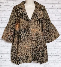 Ivy Jane  Cardigan Jacket Womens L Chic Peplum Pea Coat Floral Tapestry Pleated 