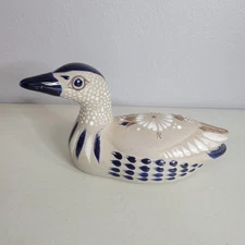 Mexican Pottery Duck Mora Signed Cobalt Blue Gray Vintage Figurine Handcrafted