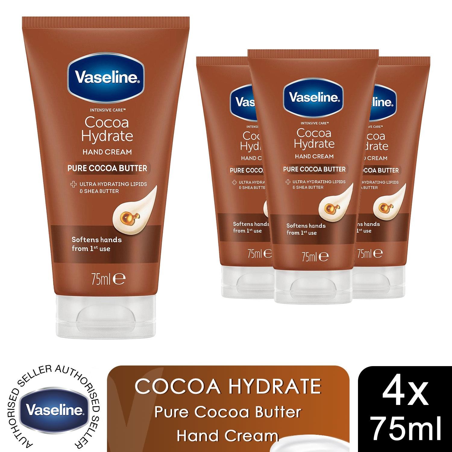 Vaseline Intensive Care Cocoa Butter Hand Cream 75ml for Dry Skin, 4 Pack