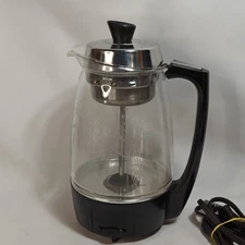 Vintage Proctor Silex Floral Grass Etched Glass Coffee Percolator Electric Works