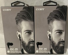 Two 2 3.5mm Coby Wired Earbuds CV-25 with Built in Microphone, Black
