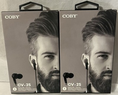 Two (2) 3.5mm Coby Wired Earbuds CV-25 with Built in Microphone, Black