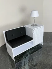 1/6 Scale Shoe Storage  and Bench for Dollhouse PLA 3D Printed WHITE & Black