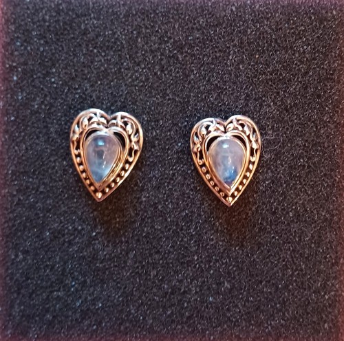 Nicky Butler Sterling Silver Moonstone Heart Earrings 3/4"