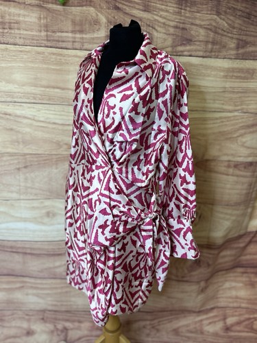 Mango Pink/White Satin Wrap Dress, Size UK14, Formal/Occasion, BNWT - Picture 9 of 14
