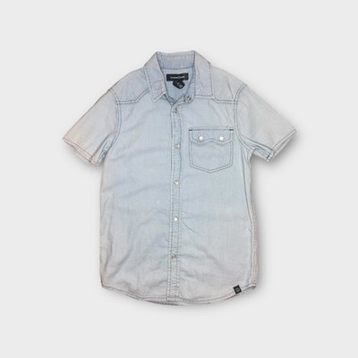 Treasure & Bond Chambray Blue Button Up Short Sleeve Top