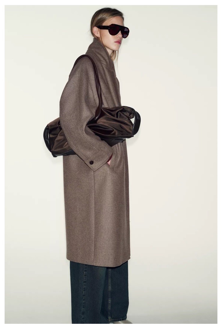 Zara XL Mink Wool Coat with Leather Effect Collar for Winter image 8